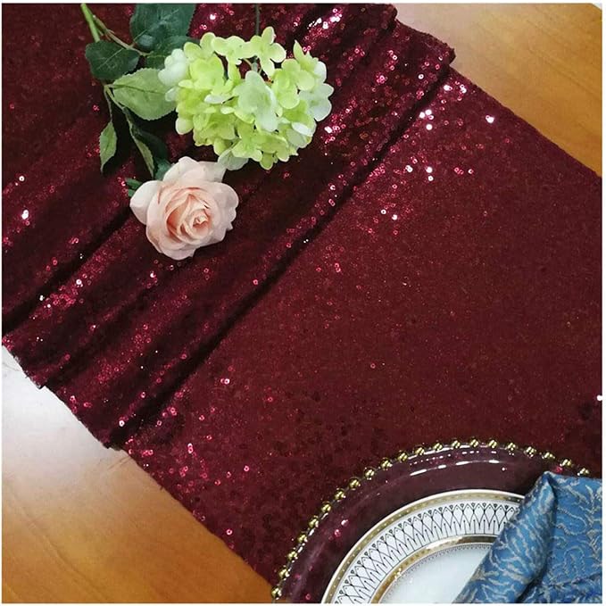 ShiDianYi Burgundy 12x72-Inch Christmas Table Runner Sequin Table Runners by ShiDianYi