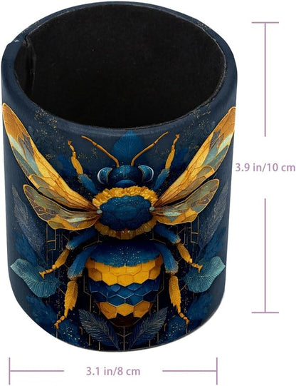 Leather Pen Holder for Desk, Bee Pencil Cup Pen Organizer Makeup Brush Holder - Image 3