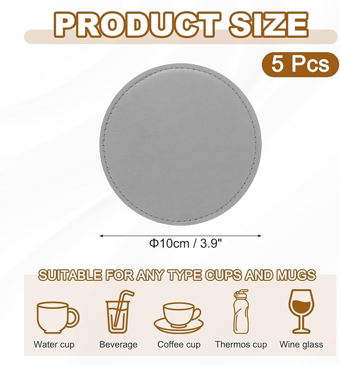 uxcell 5Pcs PU Leather Coasters - Image 2