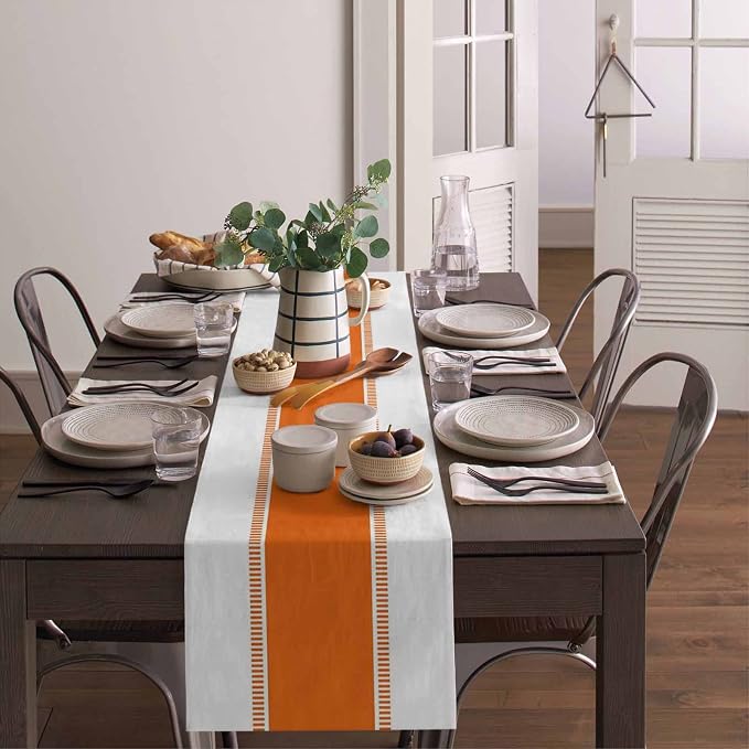 Orange Short Table Runners 36 inches Long, Stripes Table Runner Farmhouse - Image 4