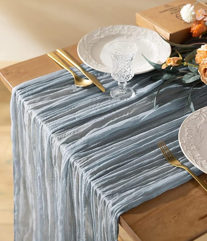 Vitalizart Cheesecloth Table Runner Blue 10ft Gauze Boho Rustic | 120 Inches by Vitalizart