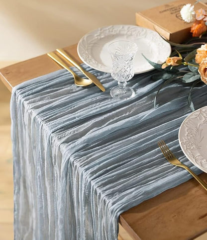 Vitalizart Cheesecloth Table Runner Blue 10ft Gauze Boho Rustic | 120 Inches by Vitalizart