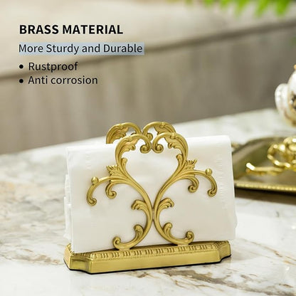 Luxurious Gold Napkin Holder for Table,Brass Napkin Holders for Paper Napkins & Kitchen Dining & Countertops, Cocktail Upright Napkin Holder Dispenser Suitable for All Room Decors