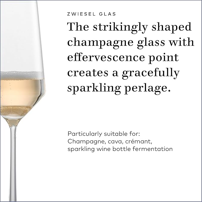 ZWIESEL GLAS Pure Champagne Glass (Set of 2), Champagne Flutes with Effervescent Point, Dishwasher-Safe Tritan Crystal Glasses, Made in Germany (7 Ounce)
