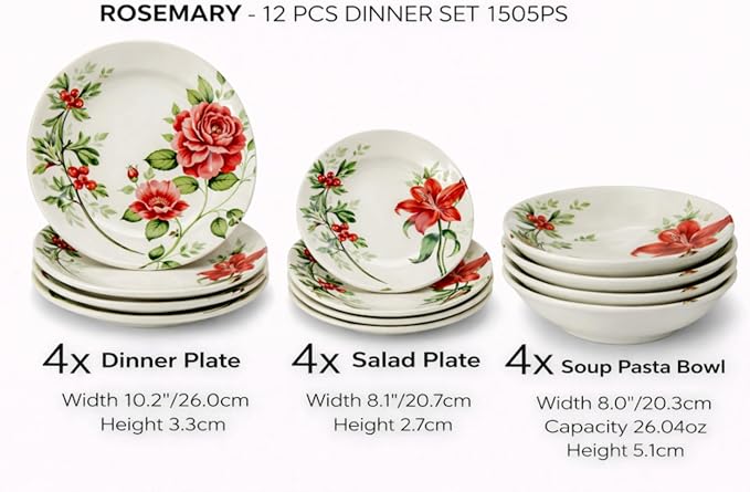 Tudor Royal 12-Piece Round Porcelain Dinnerware Set, Service - Image 2