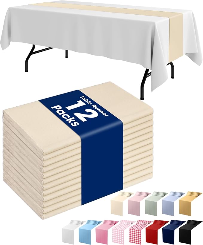 Pureegg Plastic Table Runners Disposable 12 Pack, 14 x 108 Inch Table Runner by Pureegg