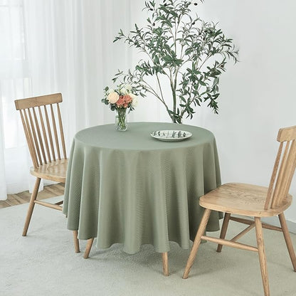 maxmill Round Weaved Texture Design Tablecloth Spill-Proof Wrinkle Free Soft Washable Table Cloth for Circular Table Cover, for Dining Room Banquet Parties Holiday Dinner, 70 Inch Sage Green