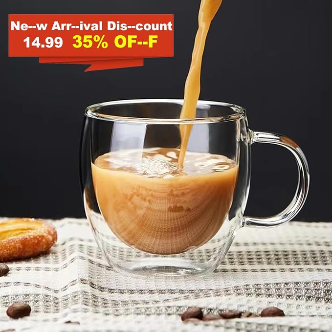 Mfacoy Double Wall Insulated Glasses Espresso Cups Set of 4, 5 oz Clear Coffee - Image 2
