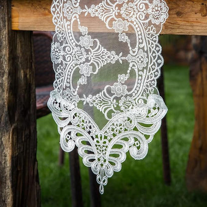 ARTABLE White Lace Table Runner Macrame Vintage Dresser Scarf 10 x 47 Inch | - Image 2