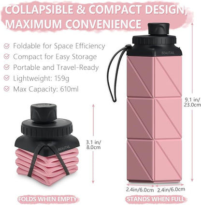 BEAUTAIL Collapsible Water Bottles 21 oz, Silicone Portable Water Bottle | BPA - Image 2