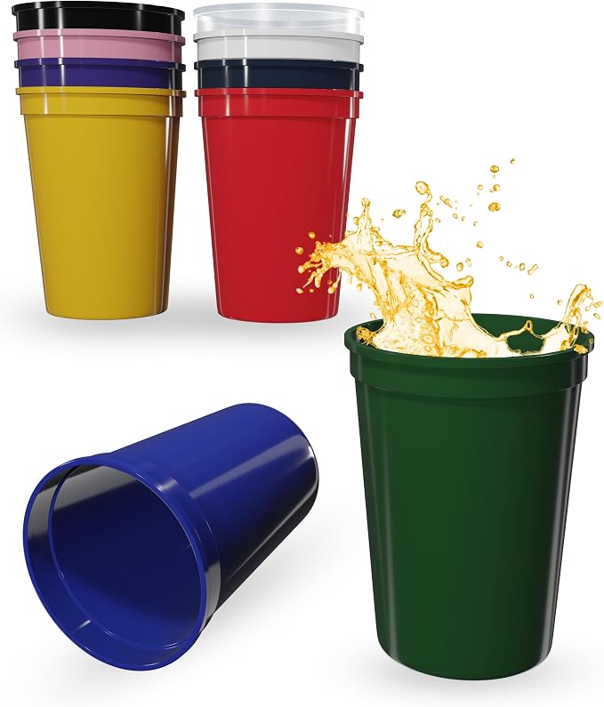 PartyPrints 10 Pack 16 oz Assorted Reusable Blank Plastic Cups, Stadium Cups by PartyPrints