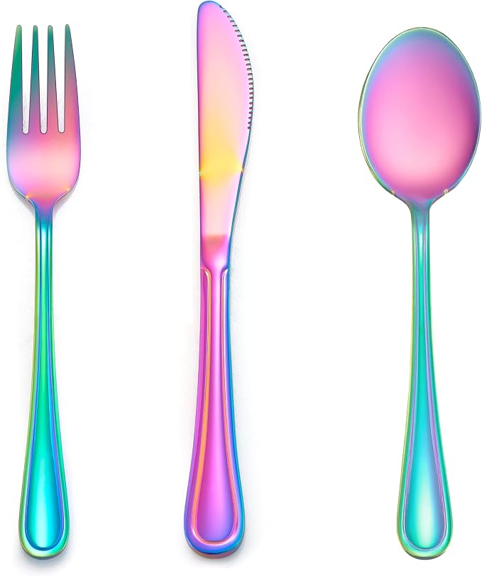LIANYU 9-Piece Rainbow Kids Silverware Set, Stainless Steel Toddler Utensils by LIANYU