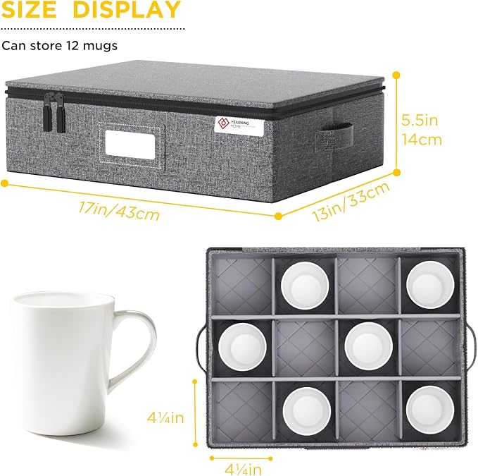 Cup and Mug Storage Boxes with Dividers, Hard Shell Coffee Mug Organizer with - Image 2