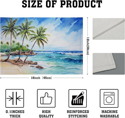 Beach Placemats Set of 4 - Palm Tree Place Mat 12x18 Inch Summer Sea Coastal Table Mat for Party Kitchen Dining Home Holiday Party Decor
