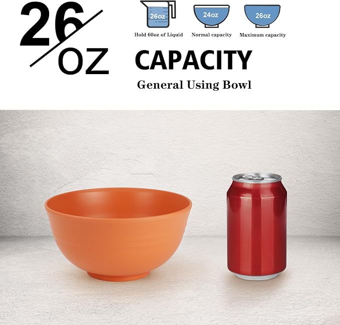 26 oz Wheat Straw Bowls, Unbreakable Cereal Bowls Set of 6, Microwave & - Image 5
