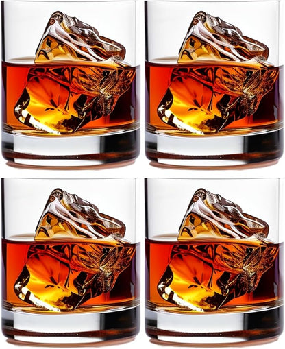 Whiskey Glasses, Set of 4, Made in Europe, 100% Lead-Free Crystal, Smooth Rim, Gift-Boxed, Dishwasher-Safe (Classic Double Old Fashioned)