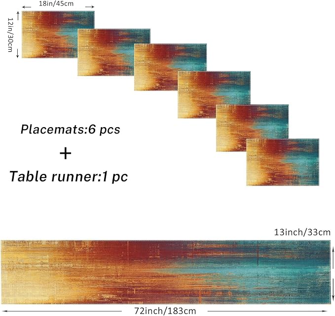 Emvency Table Runner and Placemats Set of 6, Abstract Vintage Rust | Painting - Image 2