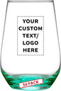 DISCOUNT PROMOS 50 Vaso Silicia Stemless Wine Glasses Set, 16 oz. - Personalized Text, Logo - Clear, Orb-Like, Thick base - Green
