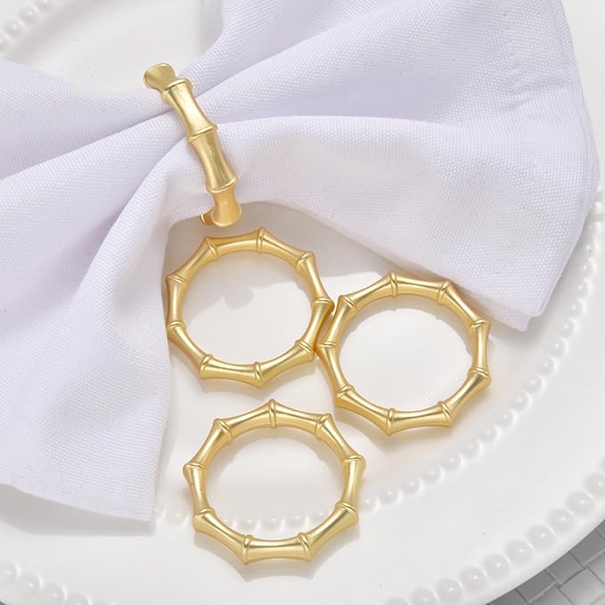 Gold Bamboo Napkin Rings Set of 12, Solid Alloy Bamboo Knuckle Napkin Ring by MagicRealForBetterLife