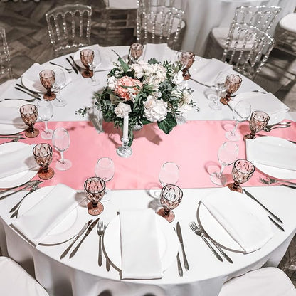 Queekay 24 Pcs 84'' Round Plastic Tablecloth Satin Runner Set, Rose Gold | 84'' - Image 7
