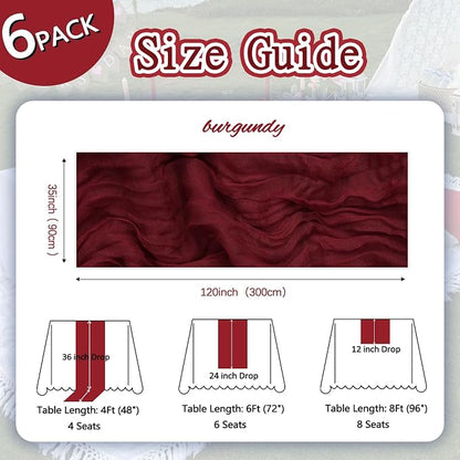 6 Pack Burgundy Cheesecloth Table Runner 35 x 120 Inch | Boho Gauze Cheese - Image 2