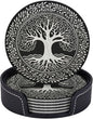 Drink Coasters with Holder Stand Set of 6, Tree of Life Stamp Pu Leather by Unknown