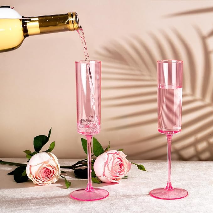Ciaell 24 Pack Pink Plastic Champagne Flutes - Image 6