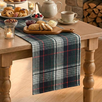 Artoid Mode Dark Blue Green Farmhouse Plaid Spring Table Runner, Winter Rustic - Image 6