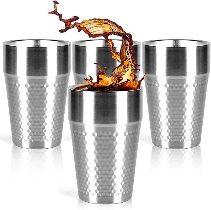 4Pack Stainless Steel Cups, 16oz 450ml Double Wall Drinking Glasses | Reusable by YummySam