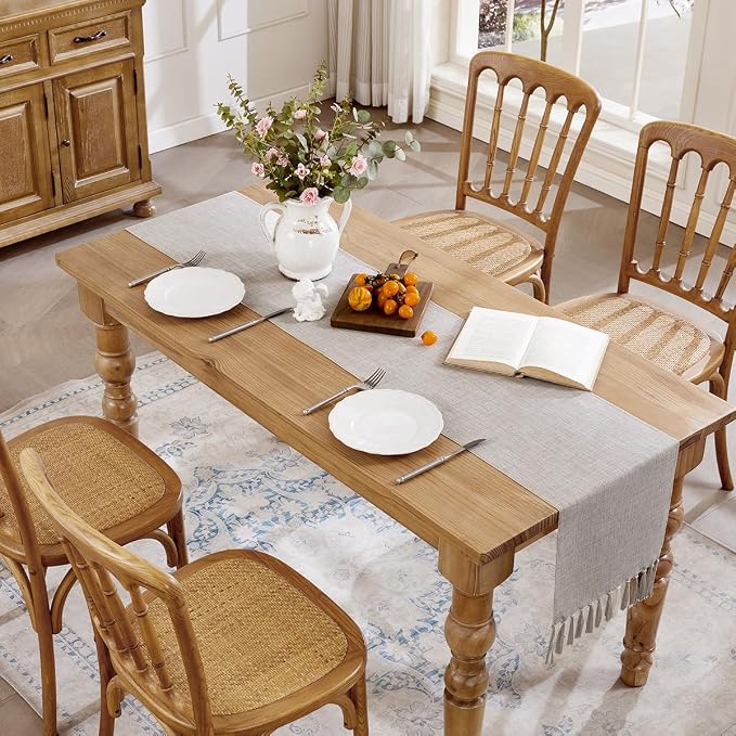 Cotton Linen Table Runner, 13x90 Inch Light Coffee - Image 6