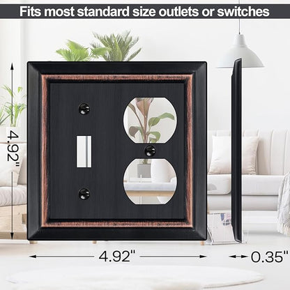Metal Wall Plate for Electrical Outlets, Decorative Aged Bronze Switch Plates Outlet Cover, Light Switch Cover Plate, 2-Gang Wall Plates (Toggle/Duplex, 2 Pack)