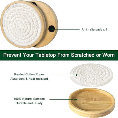 Wood Coasters for Drinks, Eykao Absorbent Coaster Sets of 5, Woven Drink - Image 5