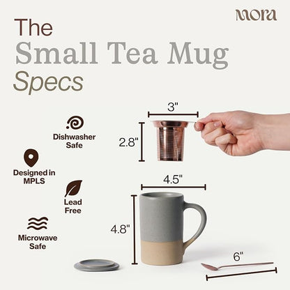 MORA Ceramics Tea Cup with Loose Leaf Infuser, Spoon and Lid, 12 oz, Microwave - Image 2