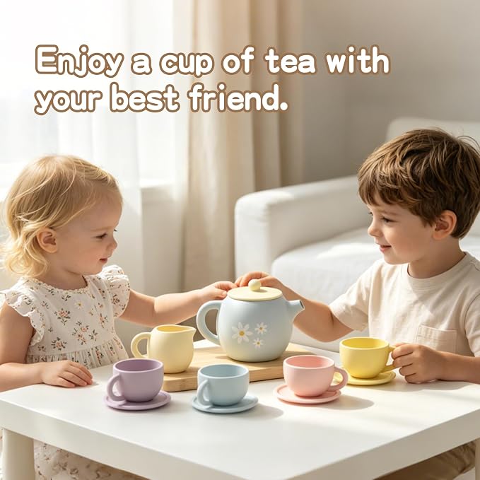 Silicone Tea Set for Toddlers 1-3, Pretend Play Tea Party Set Toys | Pretend - Image 5