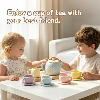 Silicone Tea Set for Toddlers 1-3, Pretend Play Tea Party Set Toys | Pretend - Image 5
