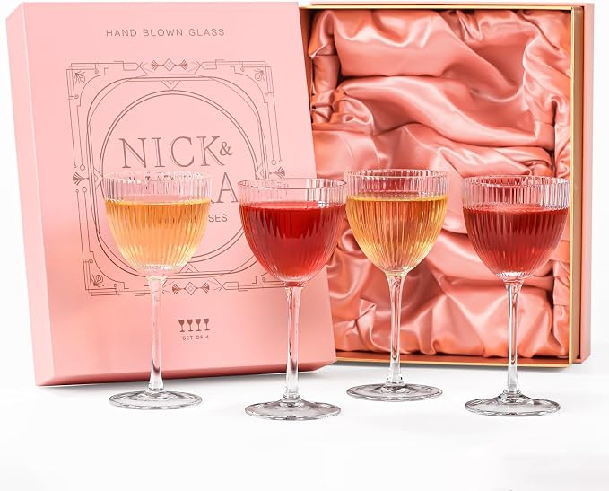 Physkoa Nick and Nora Cocktail Glasses – 5 oz 100% Lead-Free Crystal Ribbed by Physkoa