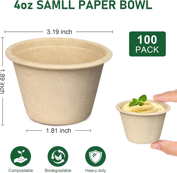 4 oz Small Paper Bowls, 100 Pack Compostable Natural | Biodegradable Natural - Image 7