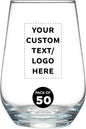 DISCOUNT PROMOS 50 Vaso Silicia Stemless Wine Glasses Set, 16 oz. - Personalized Text, Logo - Clear, Orb-Like, Thick base - Clear