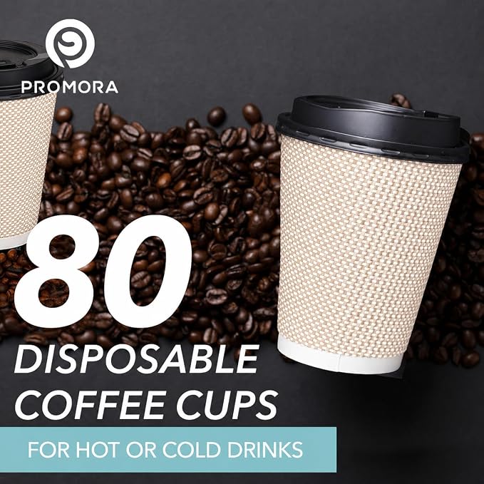 Promora 12 oz Natural Cream Disposable Coffee Cups - Image 3