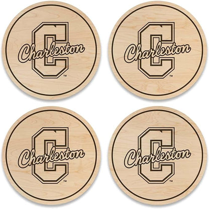 LazerEdge College of Charleston Cougars Wooden Coaster Set - Maple Wood - Officially Licensed Product - 4-Pack