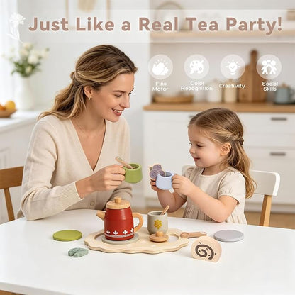 Wooden Tea Set for Little Girls, Play Food Sets for Kids Pretend Play Kitchen - Image 4