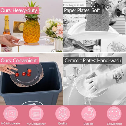 Hioasis 175pcs Clear Rose Gold Plastic Plates - Elegant Disposable Dinnerware Set Suitable for 25 Guests Include 10.25" Dinner & 7.5" Dessert Plates, Cutlery, Napkins, Cups for Party