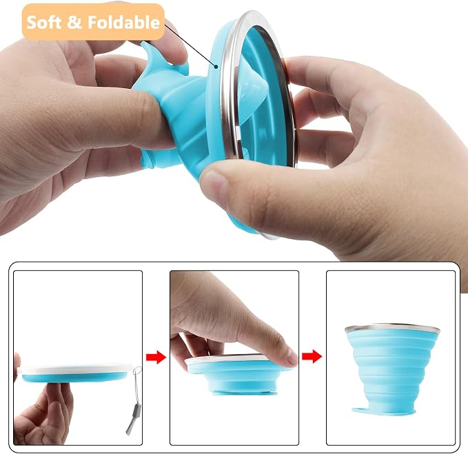 Litoexpe 4 Pack Silica gel Collapsible Travel Cup 270ml, Style 3 | Yellow & - Image 3