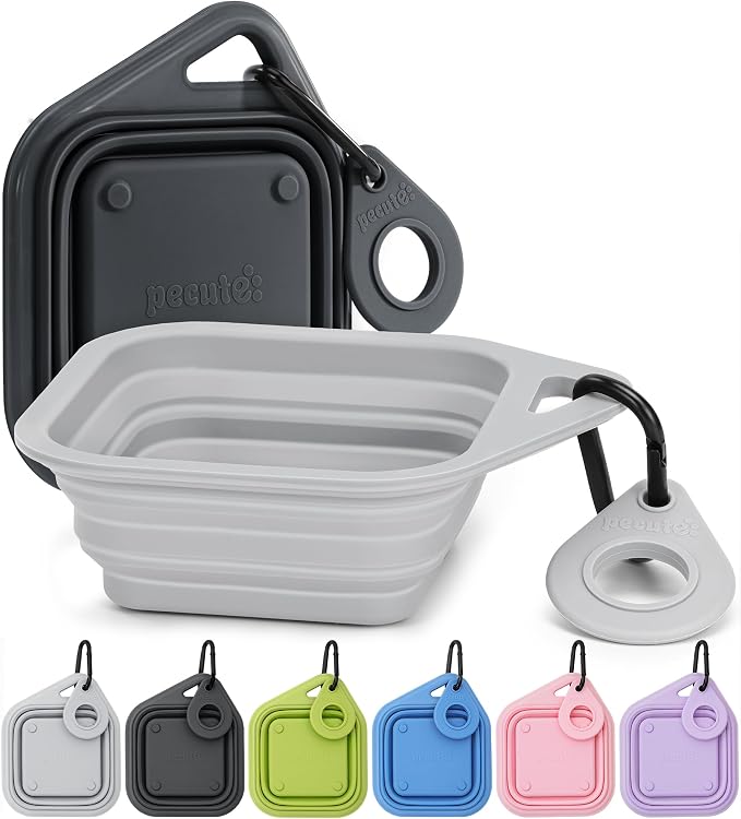 Pecute 2 Pack Foldable Travel Dog Bowls, Portable Silicone, BPA Free, by pecute