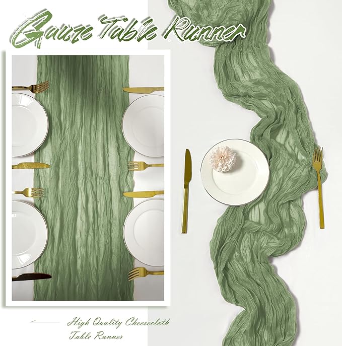 15 Pack Sage Green Cheesecloth Table Runner 17 x 108 inch Cheese Cloth Table - Image 6
