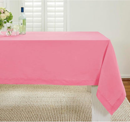 Solino Home Linen Tablecloth for Rectangle Tables 60 x 108 Inch - 100% Pure Linen Pink Carnation Table Cloth - Fete, Machine Washable Cloth Tablecloth for Valentines, Spring, Easter