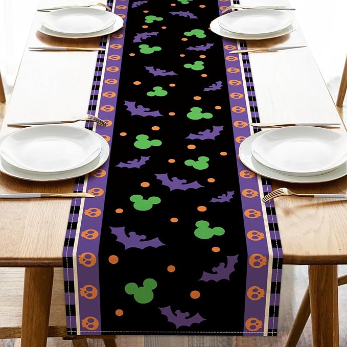 Seliem Halloween Bat Table Runner, Funny Holiday Burlap Home Decoration Indoor by Seliem