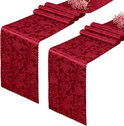 Red Satin Table Runner 12 x 108 Inch, 2 Pack | Bright Smooth Damask, Silky by Eychei