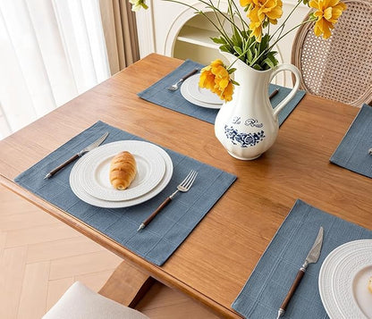 Linen Checked Placemats Set of 4, Machine Washable, Thick Textured Farmhouse - Image 5