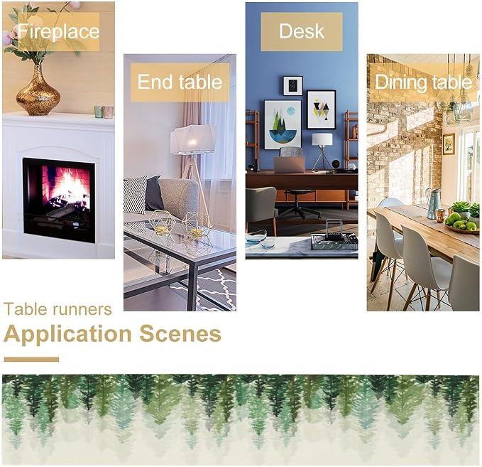 Forest Pine Trees Table Runner, Woodland Tabletop Scarf Home Kitchen Holiday - Image 6